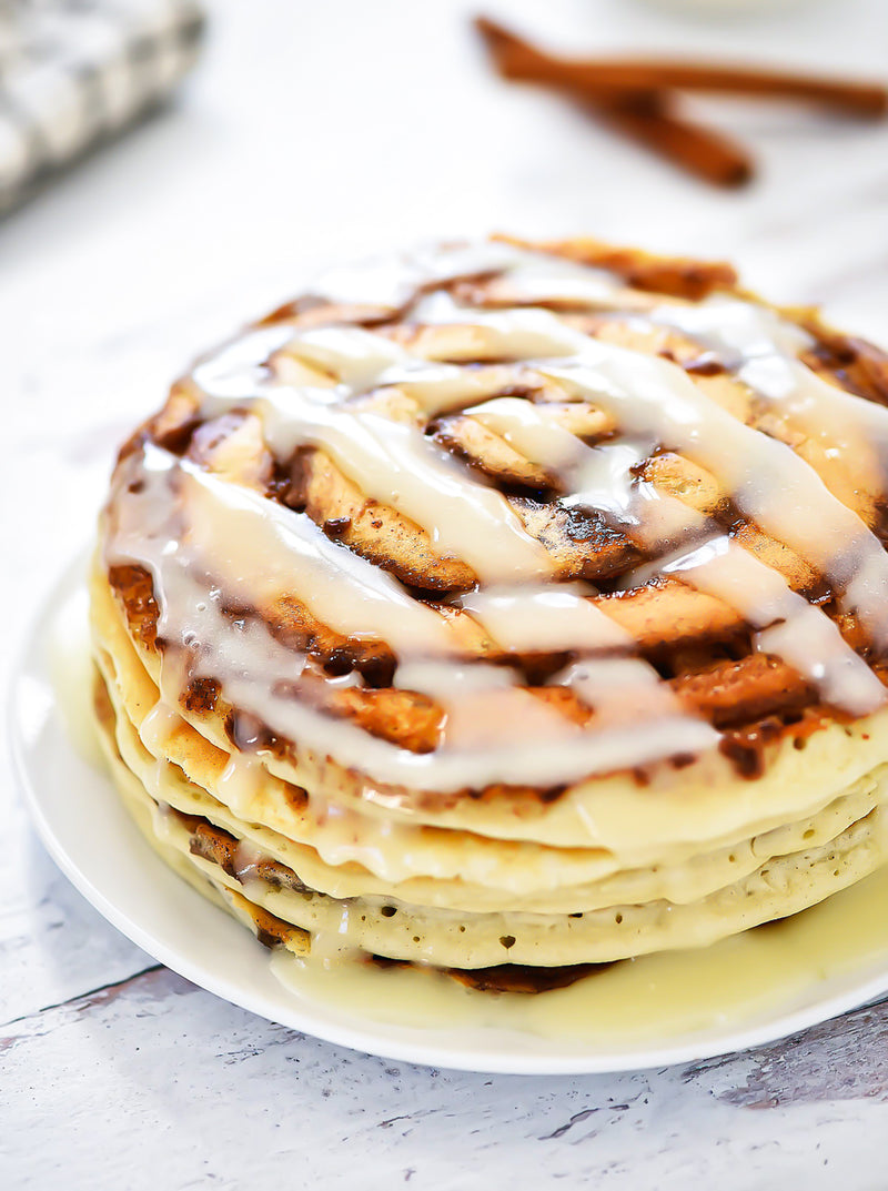 Cinnamon Roll Protein Pancakes and Nitrate Free Turkey Bacon